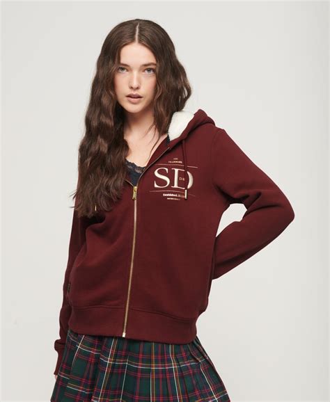 Dames Luxe Hoodie Met Metallic Logo En Rits Deep Port Superdry Nl