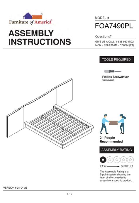 FURNITURE OF AMERICA BRIDGEWATER FOA7490PL ASSEMBLY INSTRUCTIONS MANUAL