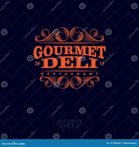 Gourmet And Deli Restaurant Logo Lettering Composition And Curlicues