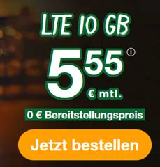 10GB LTE Datenflat bis 50Mbit und 60 Freiminuten im o2 Netz für 5 55