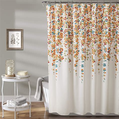 Loyapobo Orange Shower Curtain Boho Floral Abstract Mid