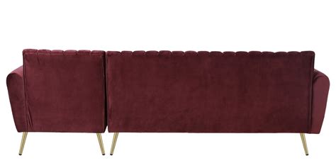 Buy Fidel Velvet Fabric LHS Sectional Sofa In Wine Red Colour By