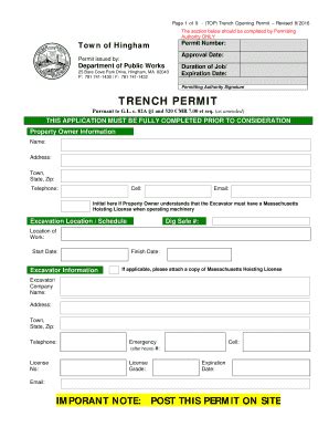 Fillable Online Hingham Ma Trench Permit Hingham Hingham Ma Fax