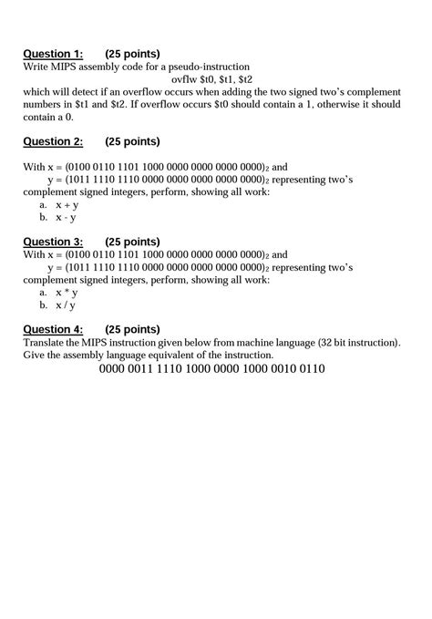 Solved Question 1 25 Points Write MIPS Assembly Code Chegg