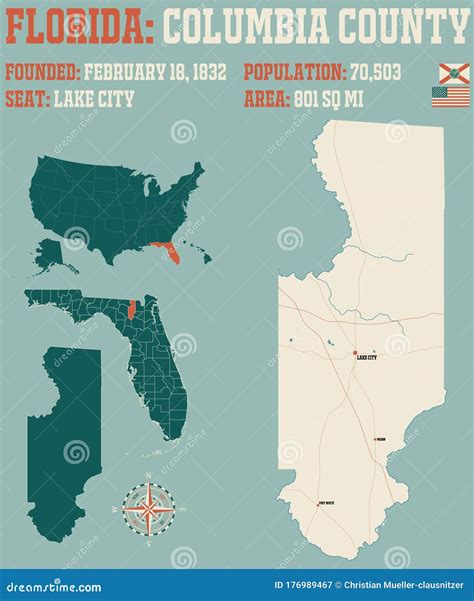 Map of Columbia County in Florida Stock Vector - Illustration of ...