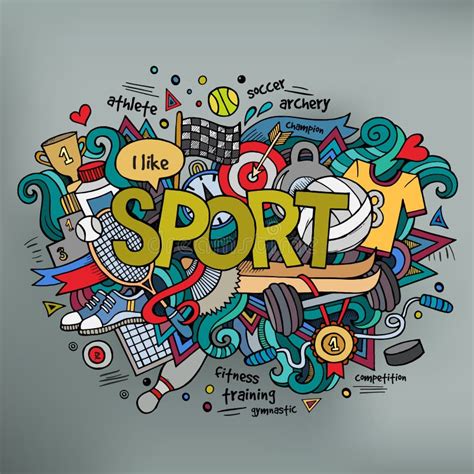 Letras De La Mano Del Deporte Y Elementos De Los Garabatos Ilustración