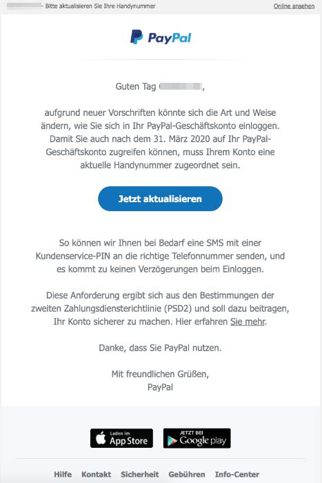 Paypal E Mail Wichtige Aktualisierung Ihres Paypal Kontos Erforderlich