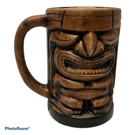 Vintage 1975 Hawaiian Tiki Coffee Mug Brown No Glaze Hand Etsy