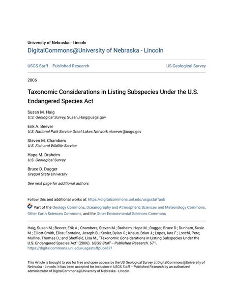 Taxonomic Considerations In Listing Subspecies Under The U S