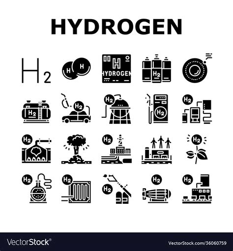 Hydrogen Industry Collection Icons Set Royalty Free Vector