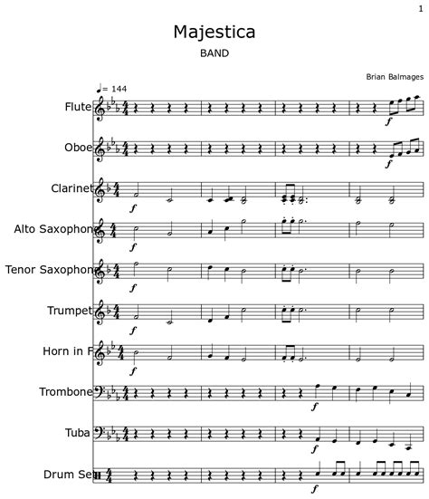 Majestica Sheet Music For Flute Oboe Clarinet Alto Saxophone