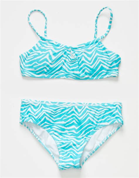 Full Tilt Keyhole Girls Bralette Bikini Set Blue Combo Tillys