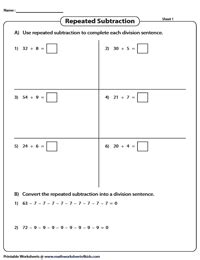 Division Using Repeated Subtraction Worksheet