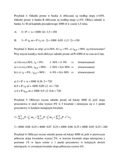 Wyklad 1 Matematyka finansowa Przykład 1 Odsetki proste w banku A