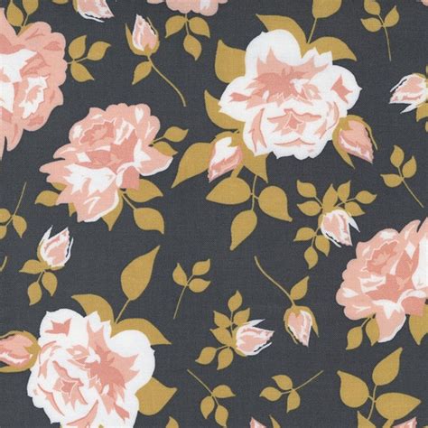 Floral Cotton Fabric By The Yard Midnight In The Garden Etsy