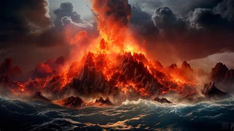 Premium Photo Underwater Volcano Eruption Fantasy Landscape AI Generation