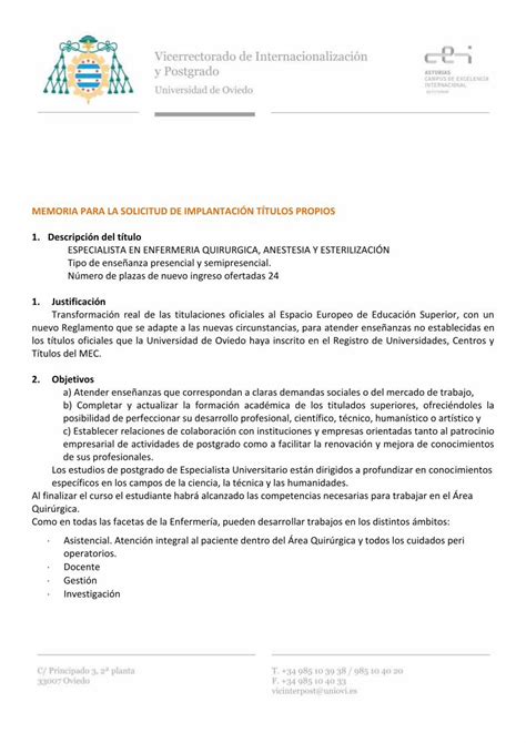 PDF MEMORIA PARA LA SOLICITUD DE IMPLANTACIÓN TÍTULOS PROPIOS