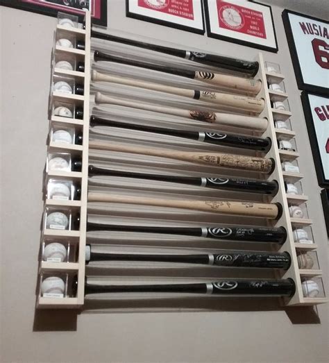 4 Bat Wood Baseball Bat Display Rack W Double Shelves See