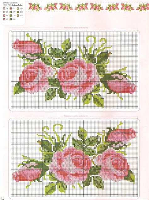 Gráficos de Ponto Cruz Rosas gráfico de ponto cruz para toalha de mesa