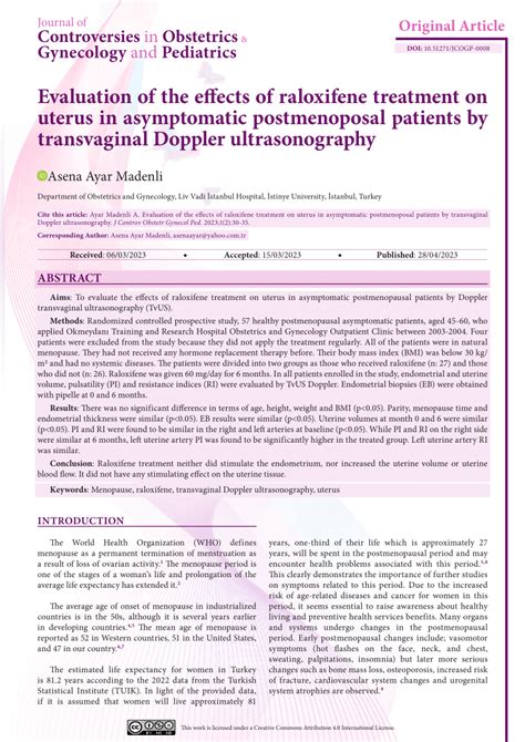 PDF Evaluation Of The Effects Of Raloxifene Treatment On Uterus In