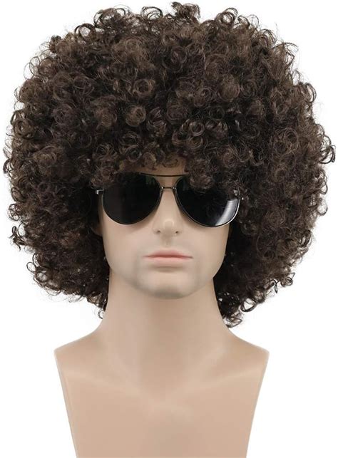 Karlery Men Women Afro 70s 80s Short Curly Dark Brown Rocker Party Wig