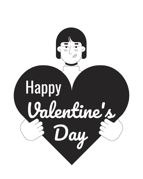 Premium Vector Asian Woman Congratulates On Valentine Day Black And White 2d Illustration Concept