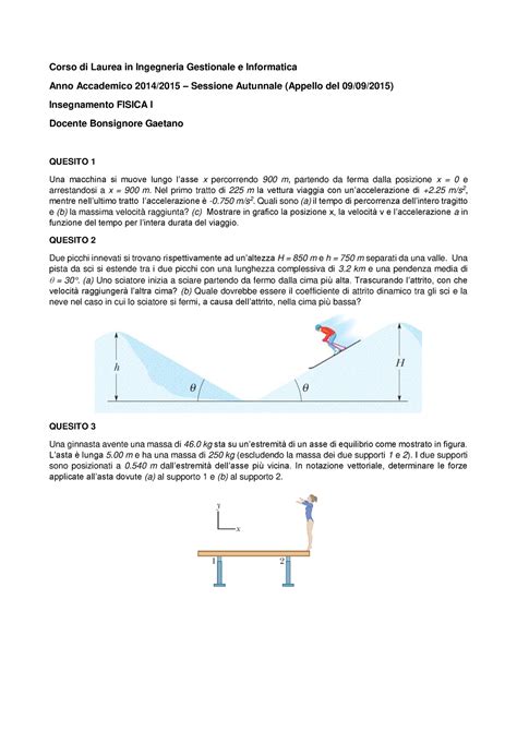 Prova Settembre Fisica Esami Corso Di Laurea In Ingegneria