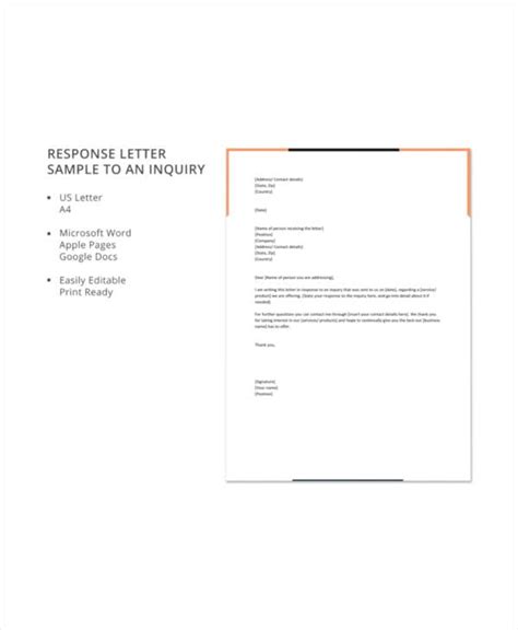 18 Response Letter Template Free Sample Example Format Download