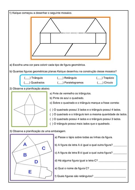 Matemática geometria plana Atividade de matemática sobre geometria