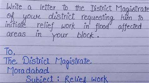 A Letter To The District Magistrate To Relief Work In Flood Affected