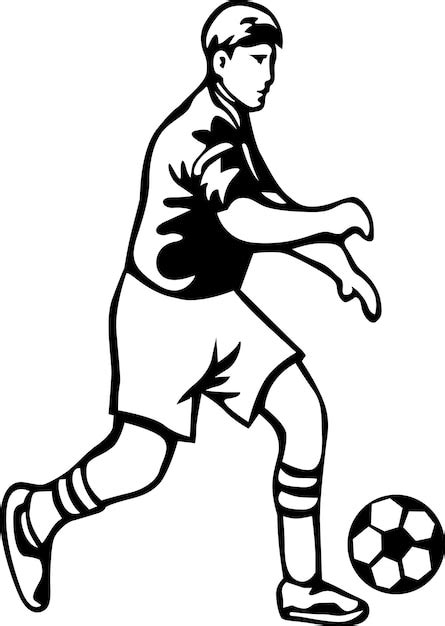 Una ilustración en blanco y negro de un jugador de fútbol pateando una