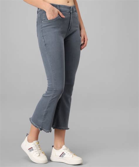 Regular M Moddy 472grey Stretchable Bell Bottom Denim Women Jeans Button And Zip High Rise At