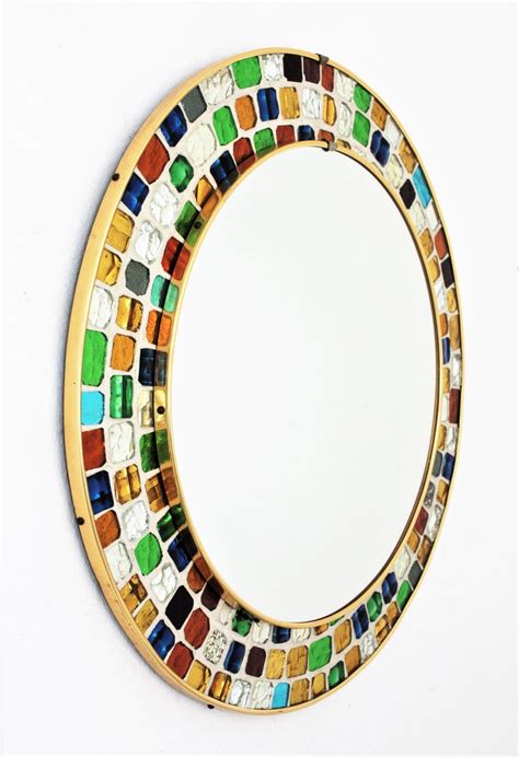 Midcentury Round Mirror With Multi Color Art Glass Mosaic Frame 1960s At 1stdibs