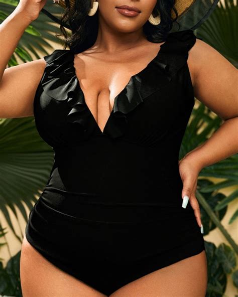 Plus Size Ruffle Hem One Piece Swimsuit