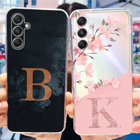 For Samsung Galaxy M34 5G Case Cute Letters Flower Transparent Silicone