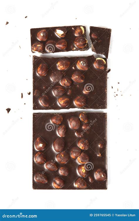 Broken Chocolate Bar with Nuts Isolated on White - Top View Stock Image - Image of closeup ...