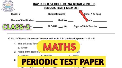 Dav Class 5 Question Paper Of Maths Of Pt 1 Exam Periodic Test 1 Dav