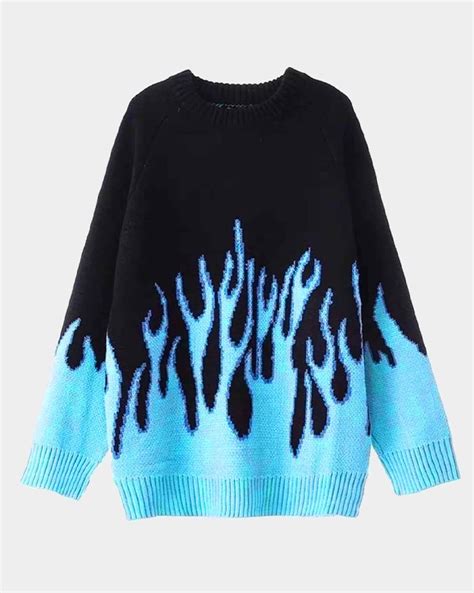 2020 Flame Knitted Pullover Sweater Pure Blue L In Sweaters Online