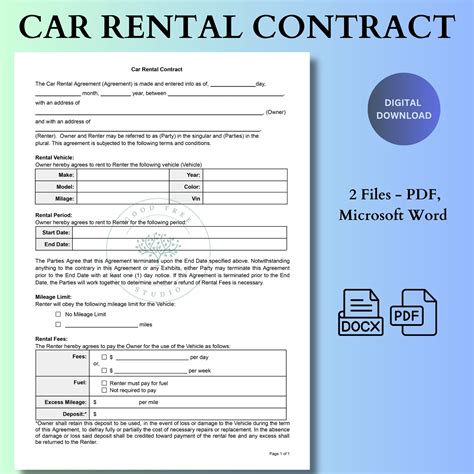 Car Rental Agreement Vehicle Rental Agreement Car Rentals Contract