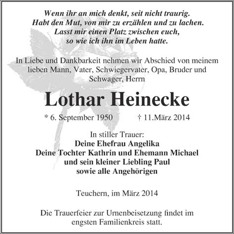 Traueranzeigen Von Lothar Heinecke Abschied Nehmen De