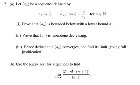 Solved 7 A Let An Be A Sequence Defined By Chegg