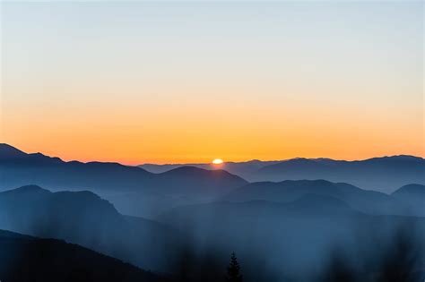 Mountain Trees Fog Dusk Landscape HD Wallpaper Peakpx