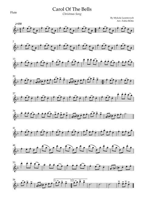 Carol Of The Bells Christmas Song For Flute Solo D Minor Arr