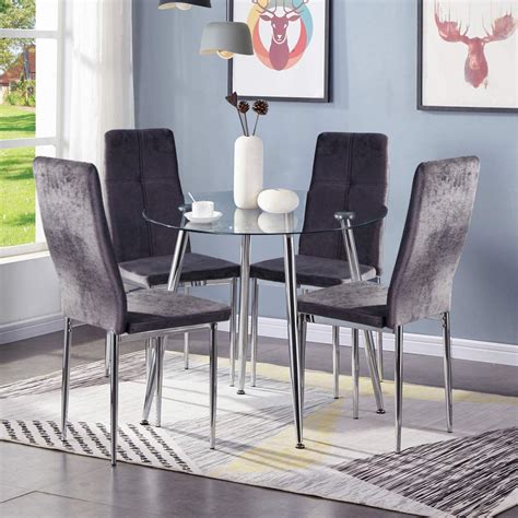 Goldfan Round Dining Table And Chairs Set High Gloss Kitchen Table