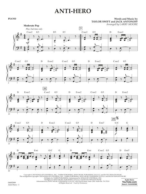 Anti Hero Arr Larry Moore Piano By Taylor Swift Sheet Music For Orchestra At Sheet Music Direct