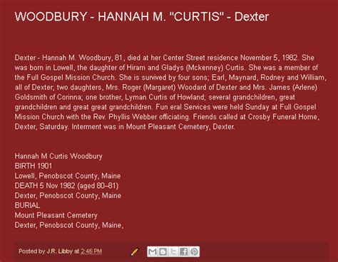 Hannah Mandy Curtis Woodbury M Morial Find A Grave