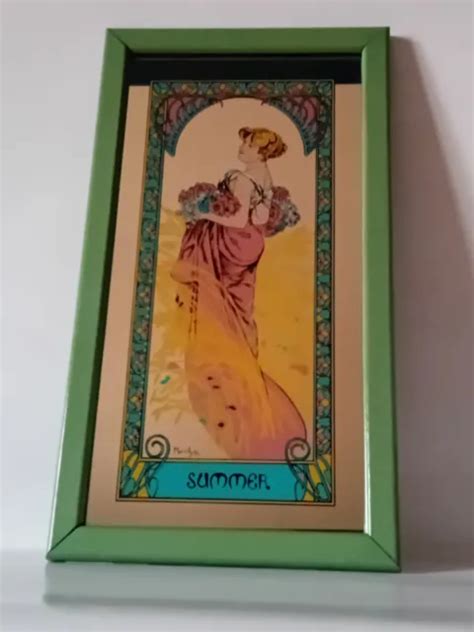 ANCIEN MIROIR SÉRIGRAPHIÉ Alphonso MUCHA art nouveau Les 4 saisons L