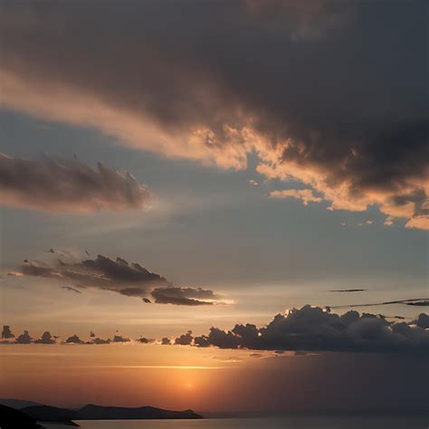 Premium Photo | A sunset with clouds and a mountain in the background