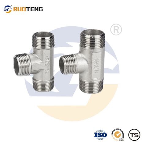 Ruoteng Sanitary Stainless Steel 304 Tee 3 Way Male Threaded Pipe