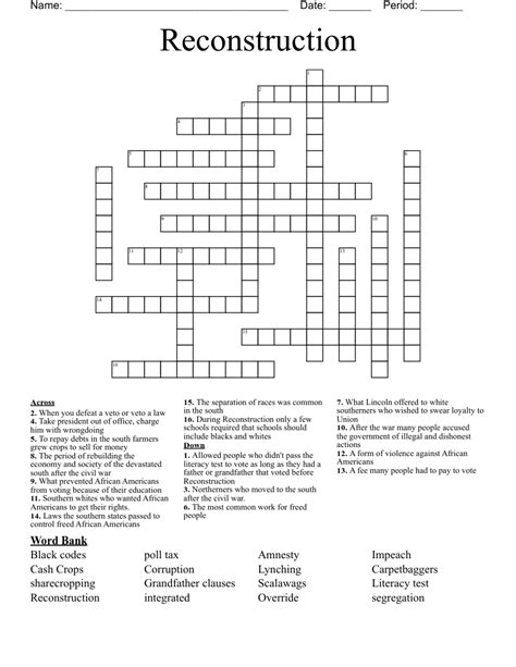 Reconstruction Crossword Wordmint